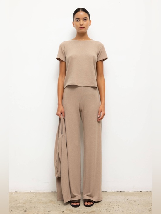 LESET Pants - Leset Lauren Pleated Pocket Pant Almond Wide Leg High Rise S